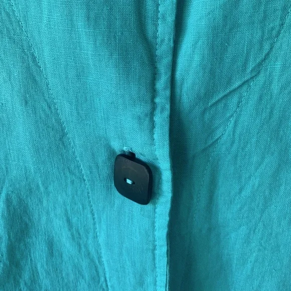 Mill Valley Clothing Co. 100% Linen Colorblock Teal Sleeve Pocket Jacket Size S - Picture 4 of 7